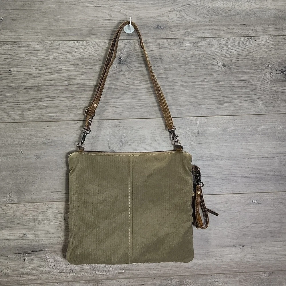 Myra B. Tapestry Leather Crossbody Shoulder Bag